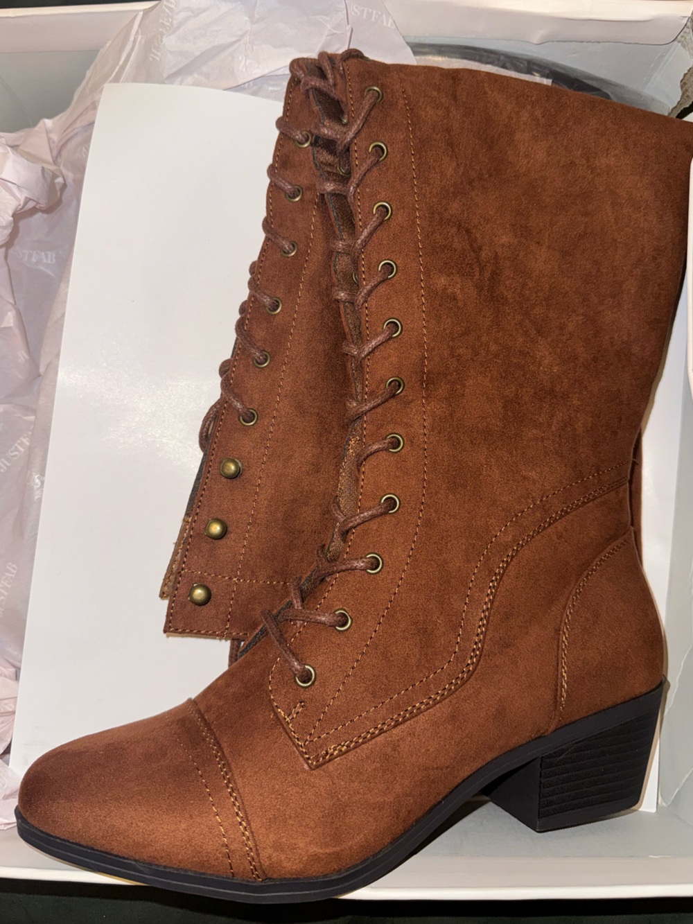 Women's Suede Lace-Up Boots in Whiskey Brown